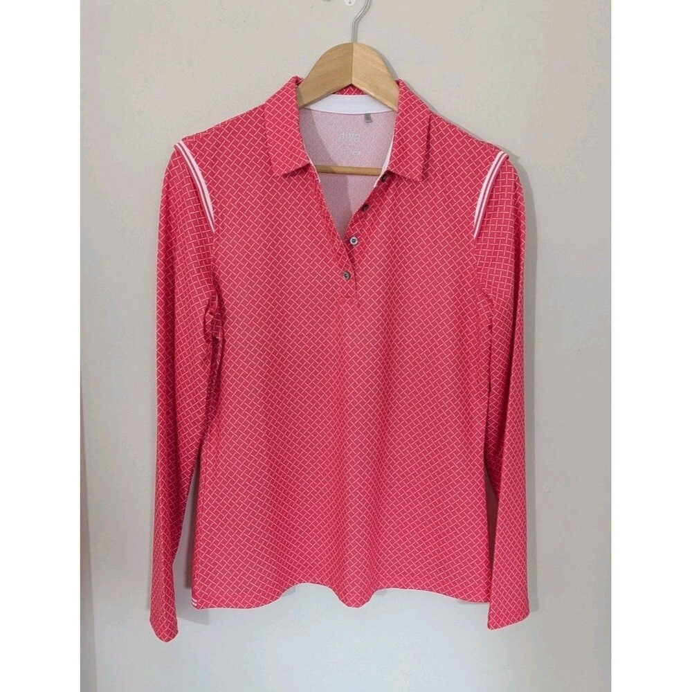 NVO Women’s Golf Polo Shirt SZ S Long Sleeve Orange White Golfcore Preppy Club